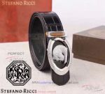 AAA Copy Stefano Ricci Black Leather Belt - SS Diamond Leopard Buckle